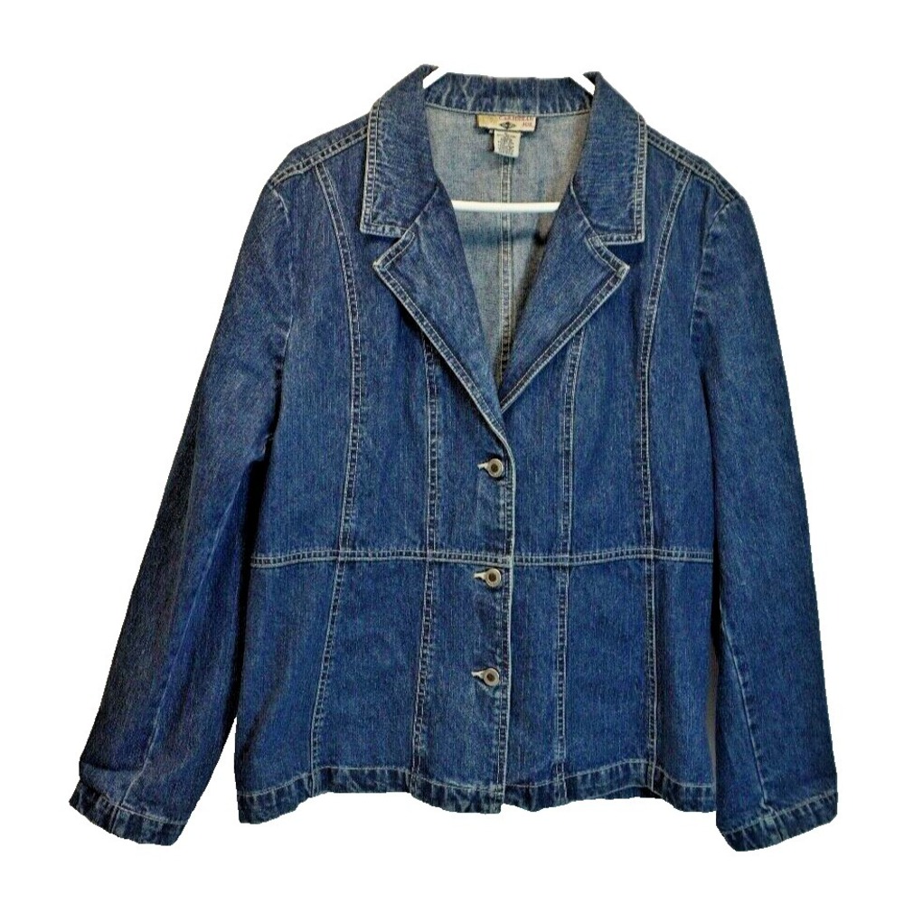 Caribbean Joe‎ Button Up Long Sleeve Denim Jean Jacket Womens Size XL Blue